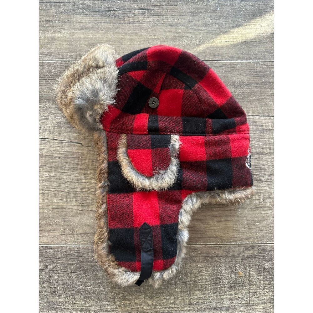 Mad Bomber Rabbit Fur Lined Trapper Hat Medium Red Black Plaid